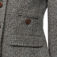 MIU MIU green boucle tweed brown button fitted blazer jacket IT38 XS