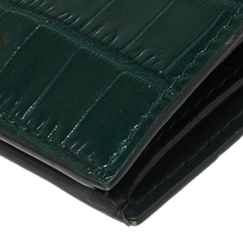 Miu Miu Green Croc Embossed Leather Bifold Wallet at 1stDibs