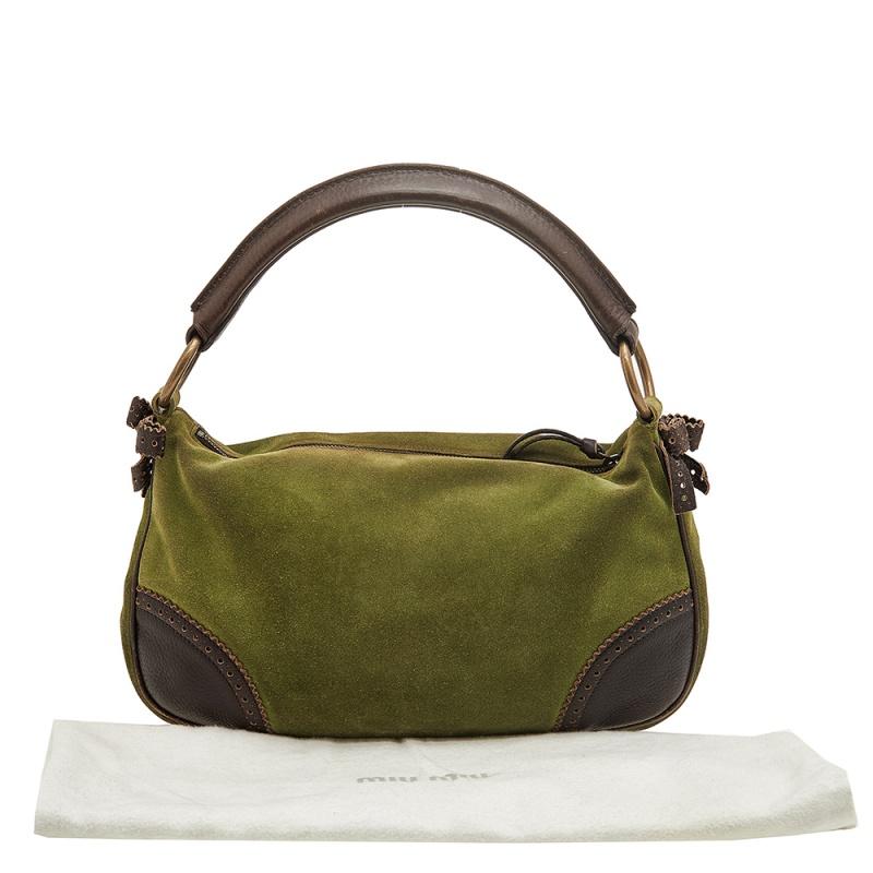 Miu Miu Green/Dark Brown Suede And Leather Brogue Hobo For Sale at