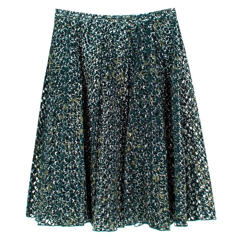 Miu Miu Green Lace Cut-out Pleated Skirt - Size US 6 For Sale at 1stDibs