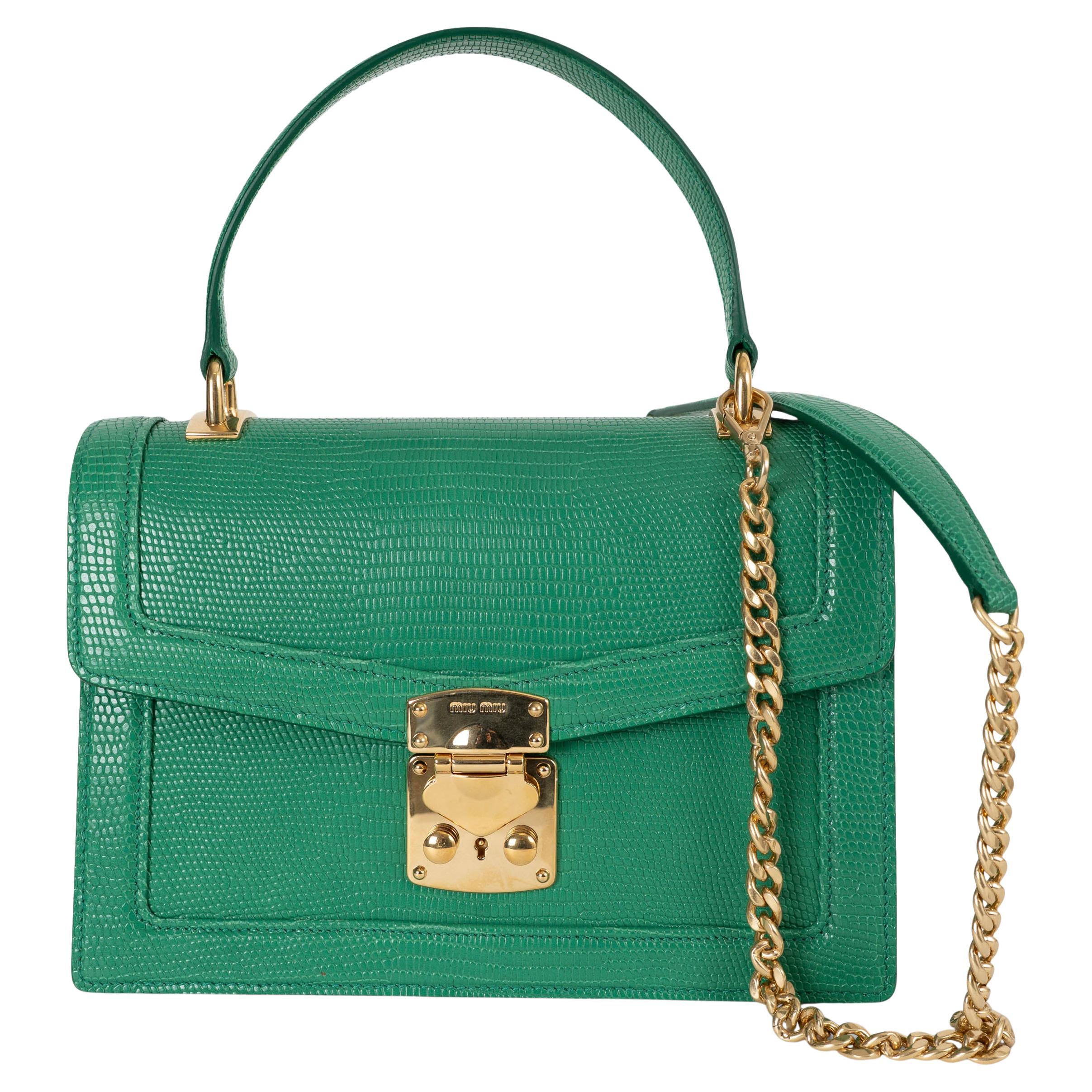 MIU MIU Bolso de asa superior de piel verde 2019 CONFIDENTAL FAUX LIZARD