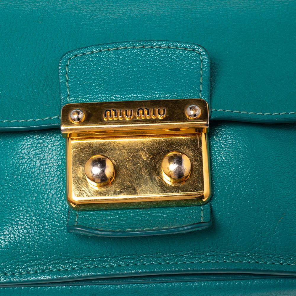 Miu Miu Green Leather Madras Top Handle Bag 1