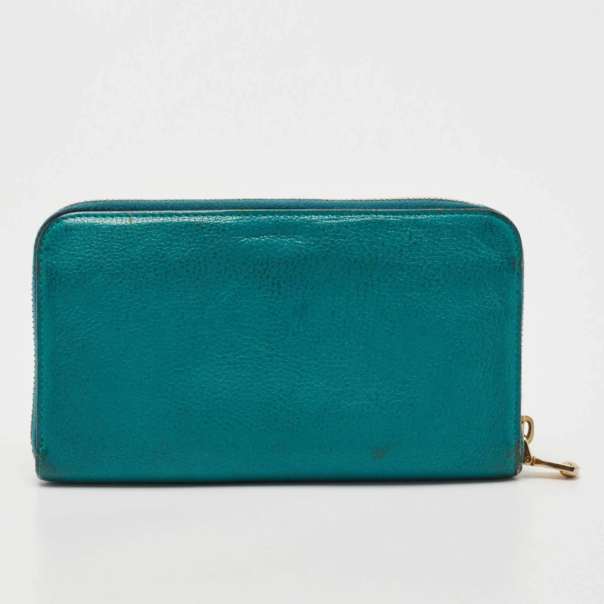 Miu Miu Green Leather Zip Around Wallet For Sale 1