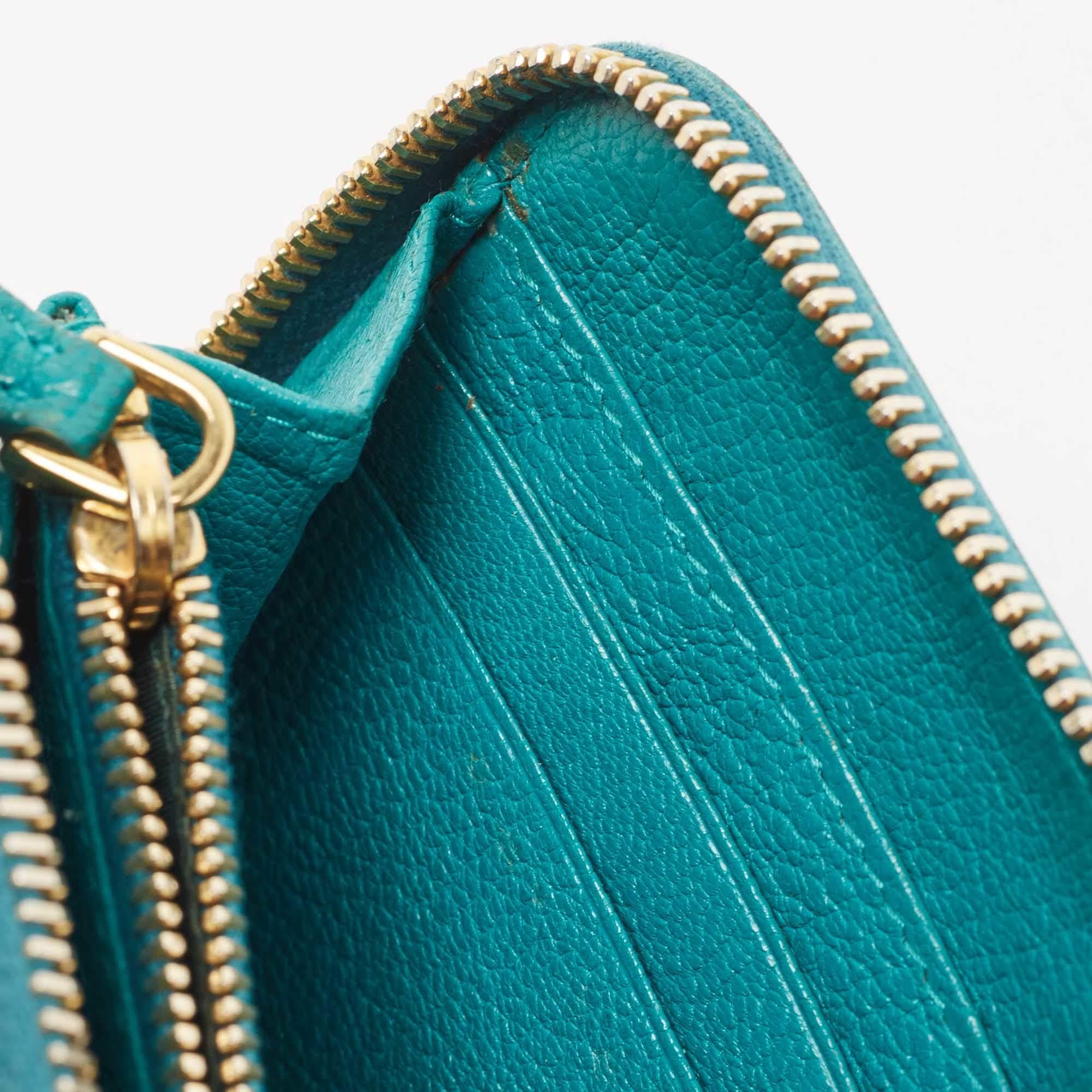 Miu Miu Green Leather Zip Around Wallet For Sale 4