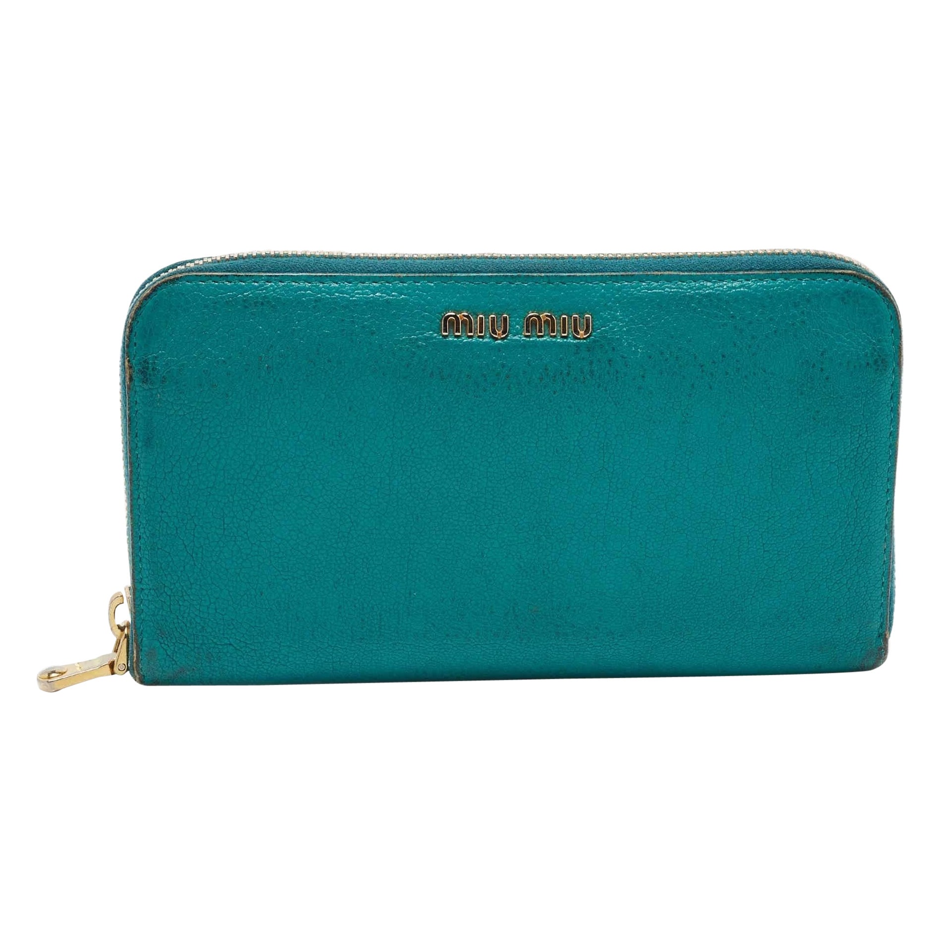 Miu Miu Green Leather Zip Around Wallet