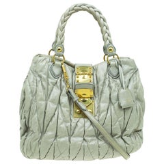 Miu Miu Green Matelasse Lux Leather Large Shoulder Bag