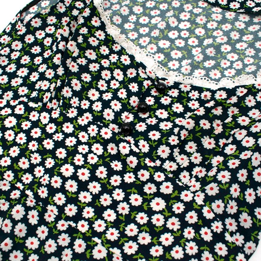Black Miu Miu Green Mini Flower Print Dress With Lace Trim - Size US 6