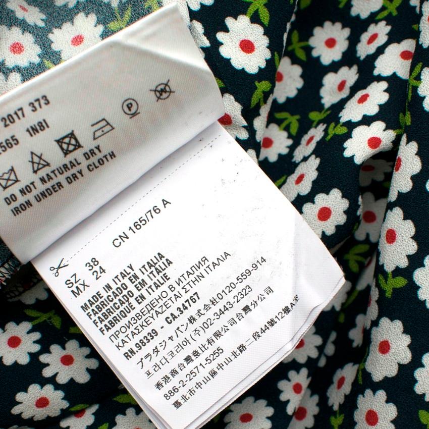 Women's Miu Miu Green Mini Flower Print Dress With Lace Trim - Size US 6