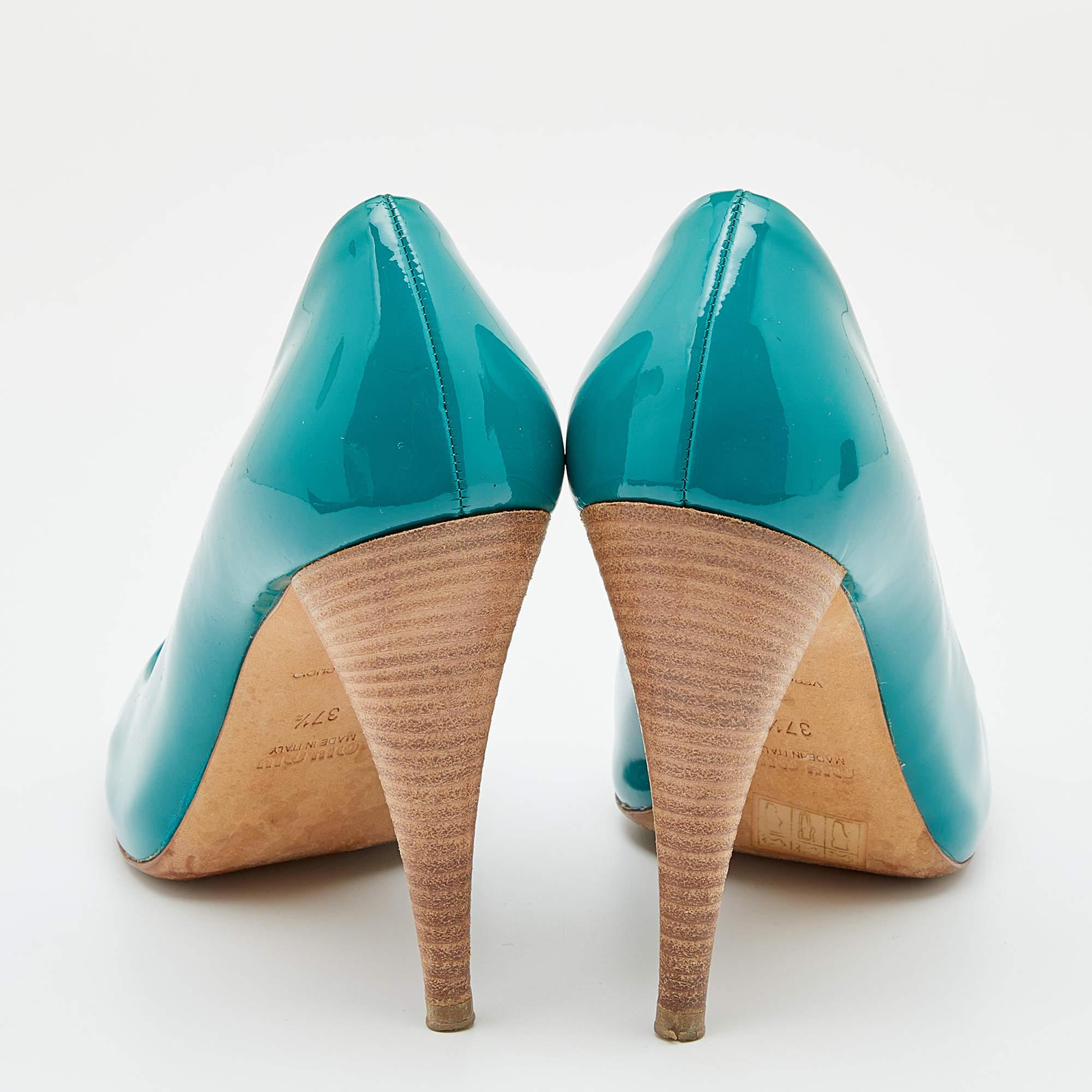 Miu Miu Green Patent Leather Peep Toe Pumps Size 37.5 1