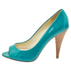 Miu Miu Green Patent Leather Peep Toe Pumps Size 37.5