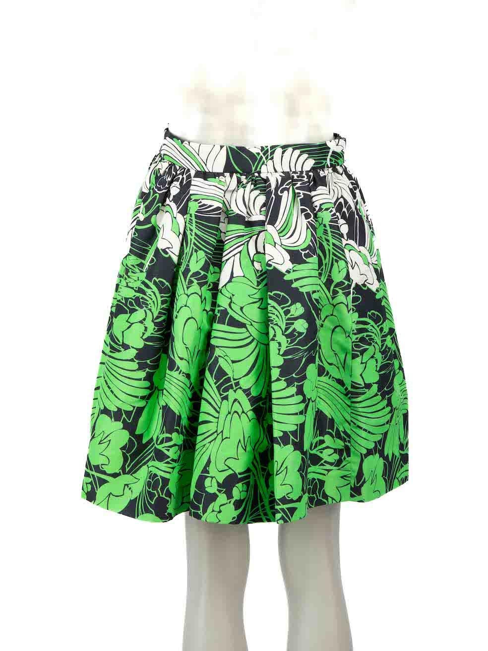 Black Miu Miu Green Silk Floral Pleated Skirt Size S