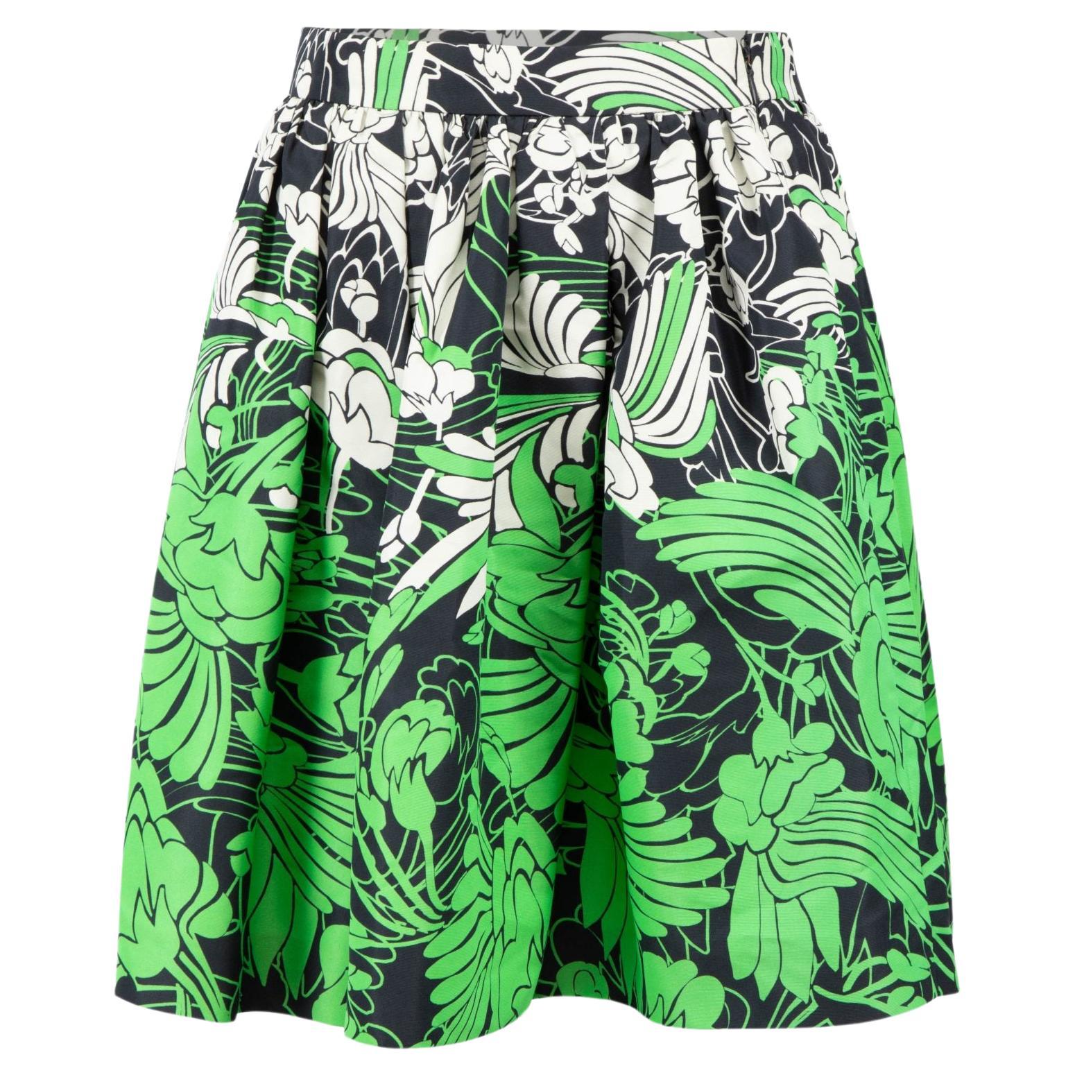 Miu Miu Green Silk Floral Pleated Skirt Size S