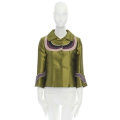MIU MIU grün Seide lila Patchmuster runder Kragen weite Ärmel Swing Jacke XS