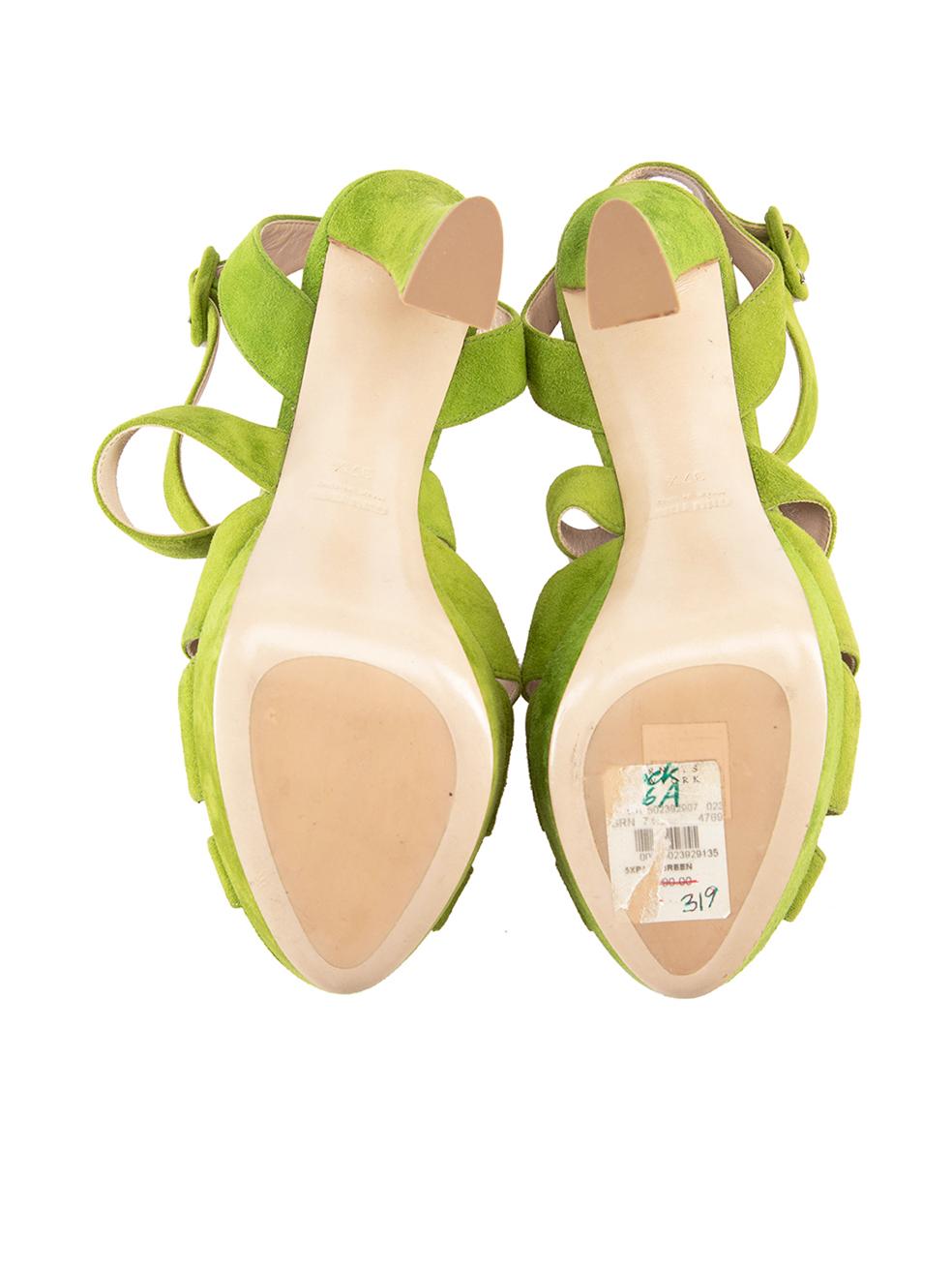 Women's Miu Miu Green Suede Strappy Platform Sandals Size IT 37.5 For Sale