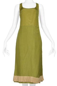 Miu Miu Green & Tan Hem Sleeveless Dress