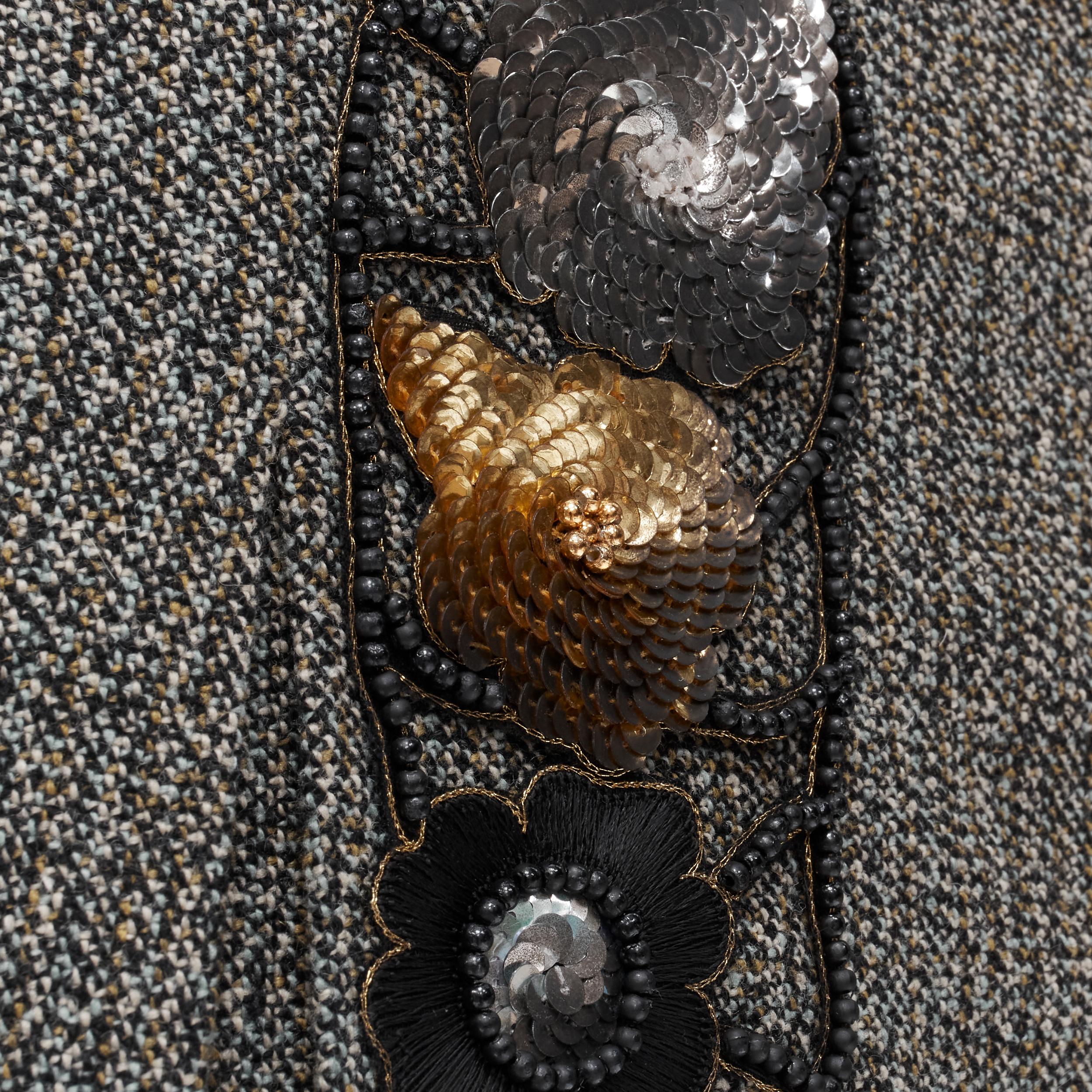 MIU MIU green tweed boucle floral bead sequins A-line skirt IT38 XS 3