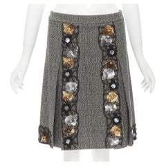 MIU MIU green tweed boucle floral bead sequins A-line skirt IT38 XS