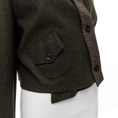 MIU MIU green wool fur collar asymmetric wide sleeve cropped jacket IT38 XS