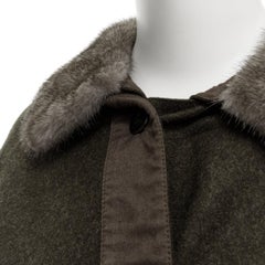 MIU MIU green wool fur collar asymmetric wide sleeve cropped jacket IT38 XS