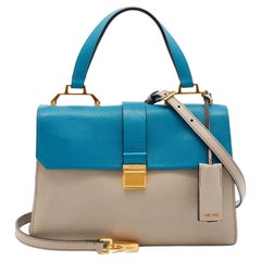 Miu Miu Grey/Blue Leather Madras Top Handle Bag