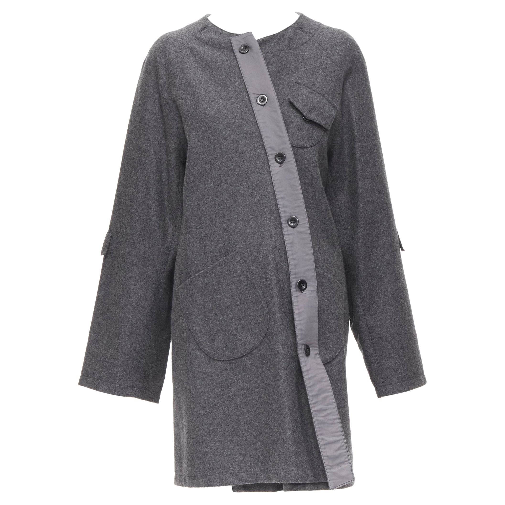 MIU MIU grey cashmere wool blend asymmetric button boxy coat IT38 XS