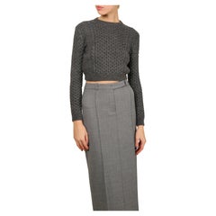 Miu Miu grey cropped crop cable knit knitted crew neck wool jumper dress sweater