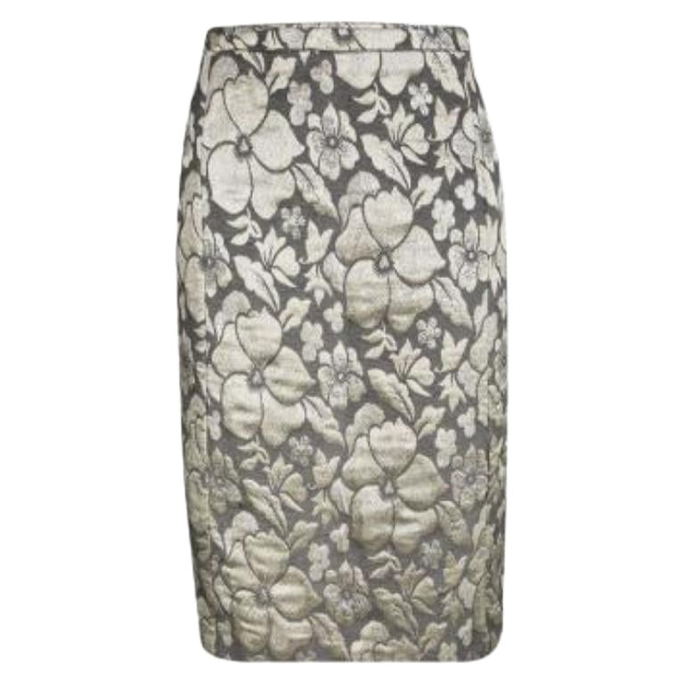 Miu Miu Grey Floral Lurex Jacquard Knee Length Skirt M