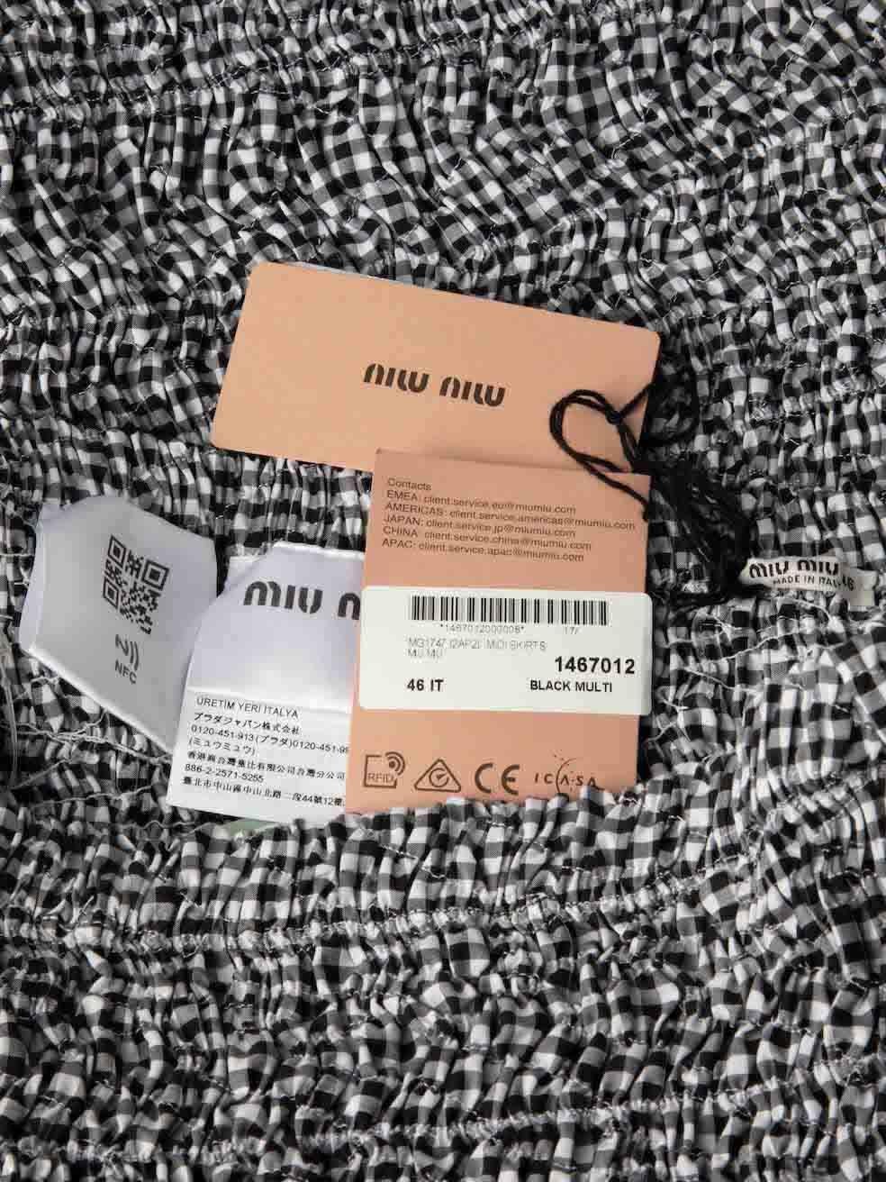 Women's Miu Miu Grey Gingham Smocked Midi Skirt Size XL For Sale