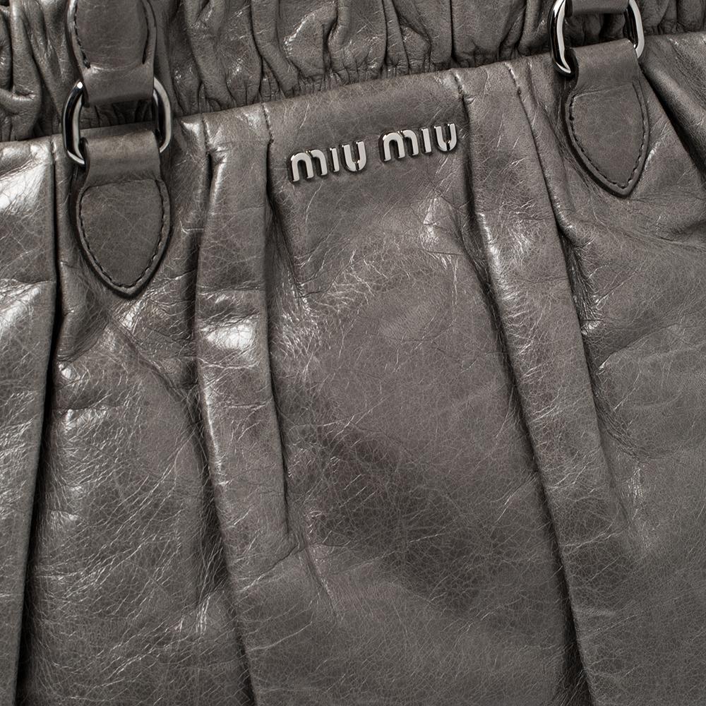 Miu Miu Grey Glaze Leather Gathered Tote 2