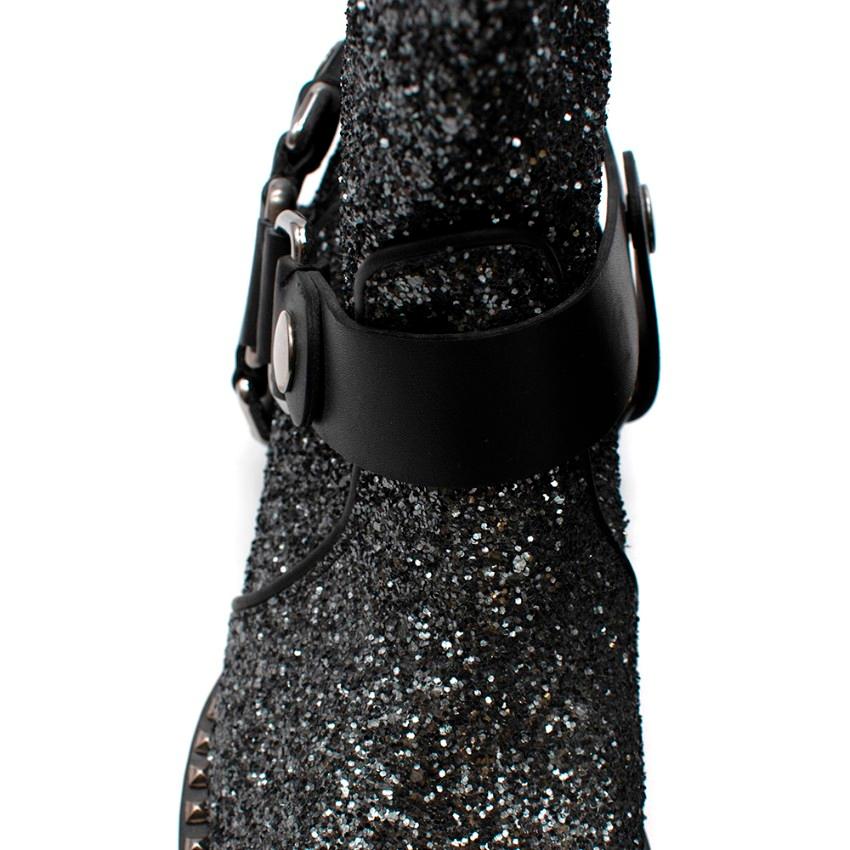 Black Miu Miu Grey Glitter 40 Cowboy Boots - Size 41 For Sale