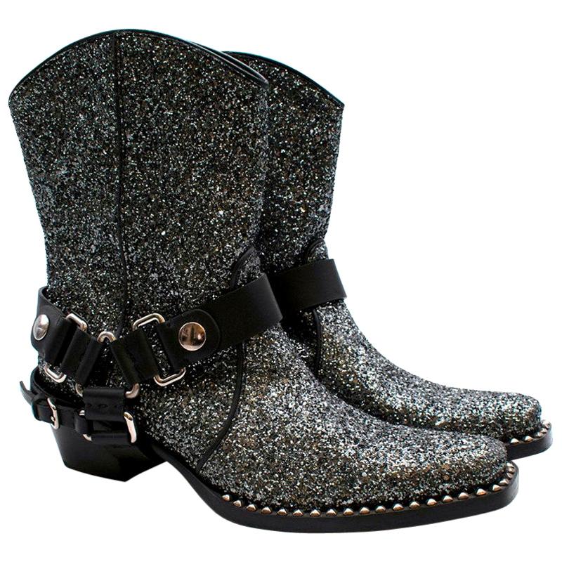 Miu Miu Grey Glitter 40 Cowboy Boots - Size 41 For Sale