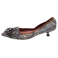 Miu Miu Grey Jacquard Embellished Pointed Toe Pumps Size 36