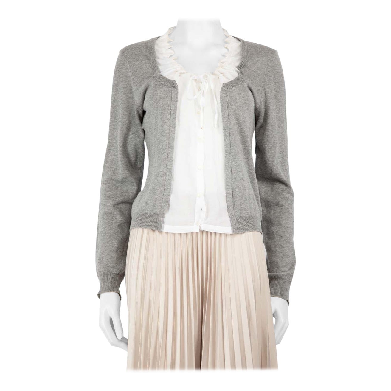 Miu Miu Grey Lace Ruffle Accent Cardigan Size L