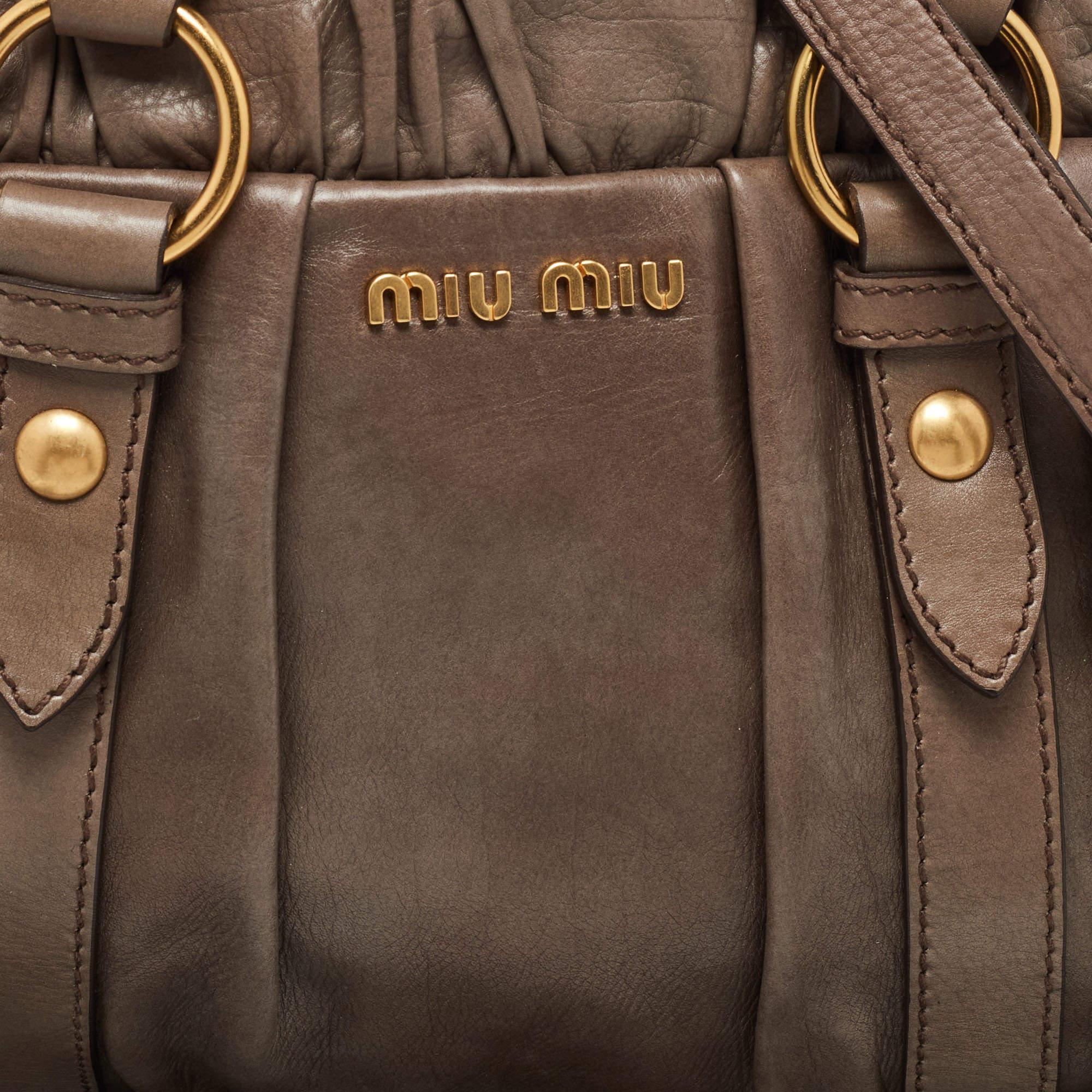 Miu Miu Grey Leather Gathered Tote For Sale 4