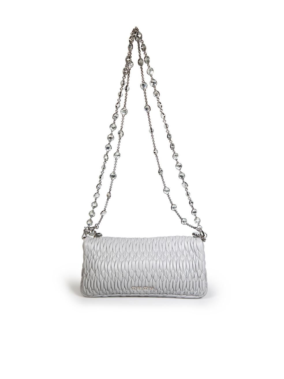 Gray Miu Miu Grey Leather Matelassé Flap Shoulder Bag