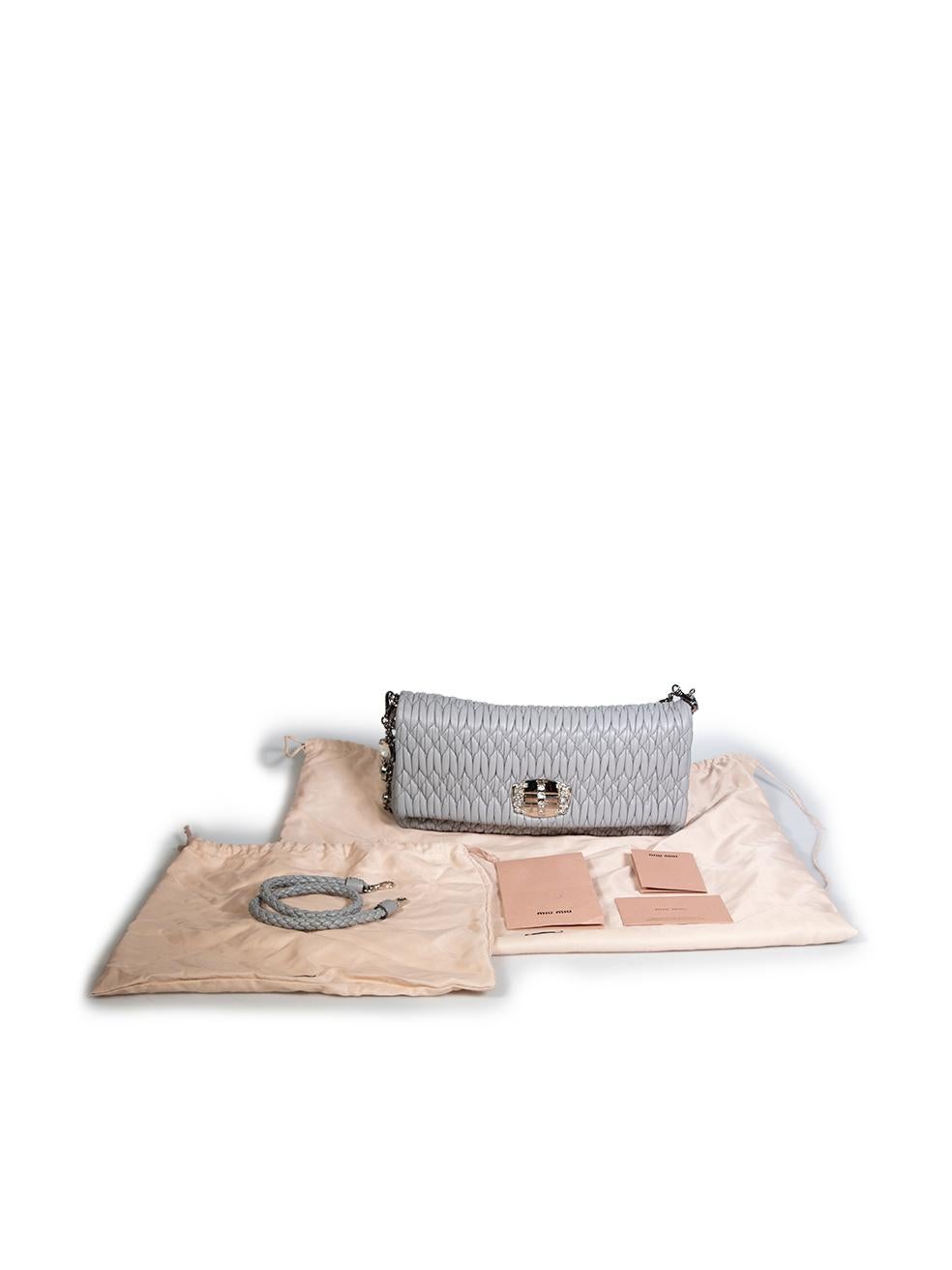 Miu Miu Grey Leather Matelassé Flap Shoulder Bag 3