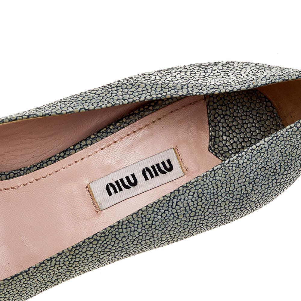 Miu Miu Grey Leather Peep Toe Wedge Pumps Size 36 2