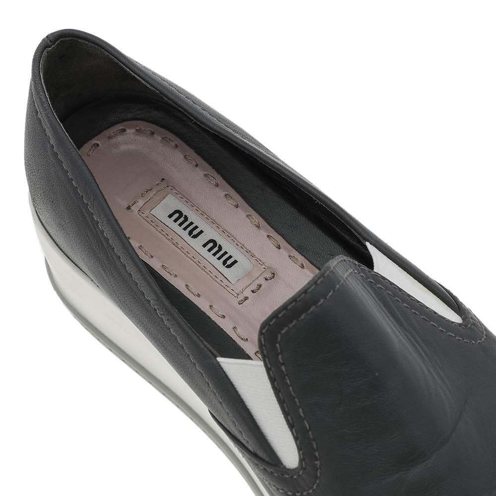 Women's Miu Miu Grey Leather Slip on Sneakers Size 38