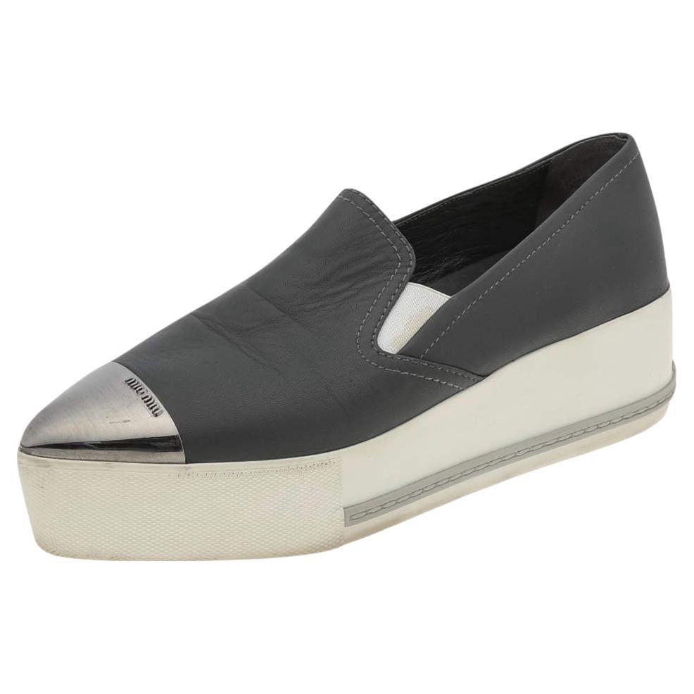 Miu Miu Grey Leather Slip on Sneakers Size 38