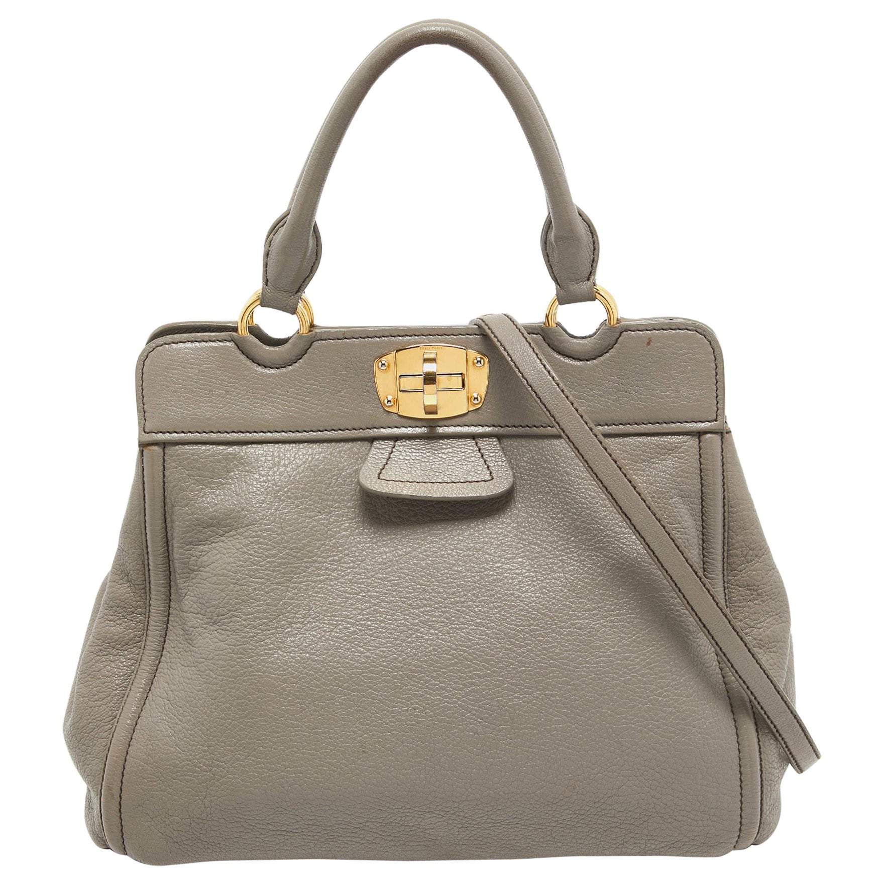 Miu Miu Grey Leather Turnlock Frame Satchel