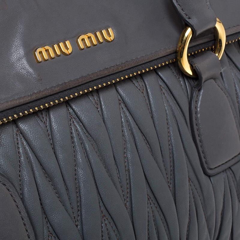 Miu Miu Grey Matelassé Leather Bow Satchel For Sale 6