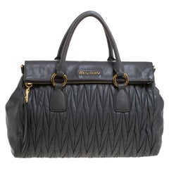 Miu Miu Grey Matelasse Leather Bow Satchel