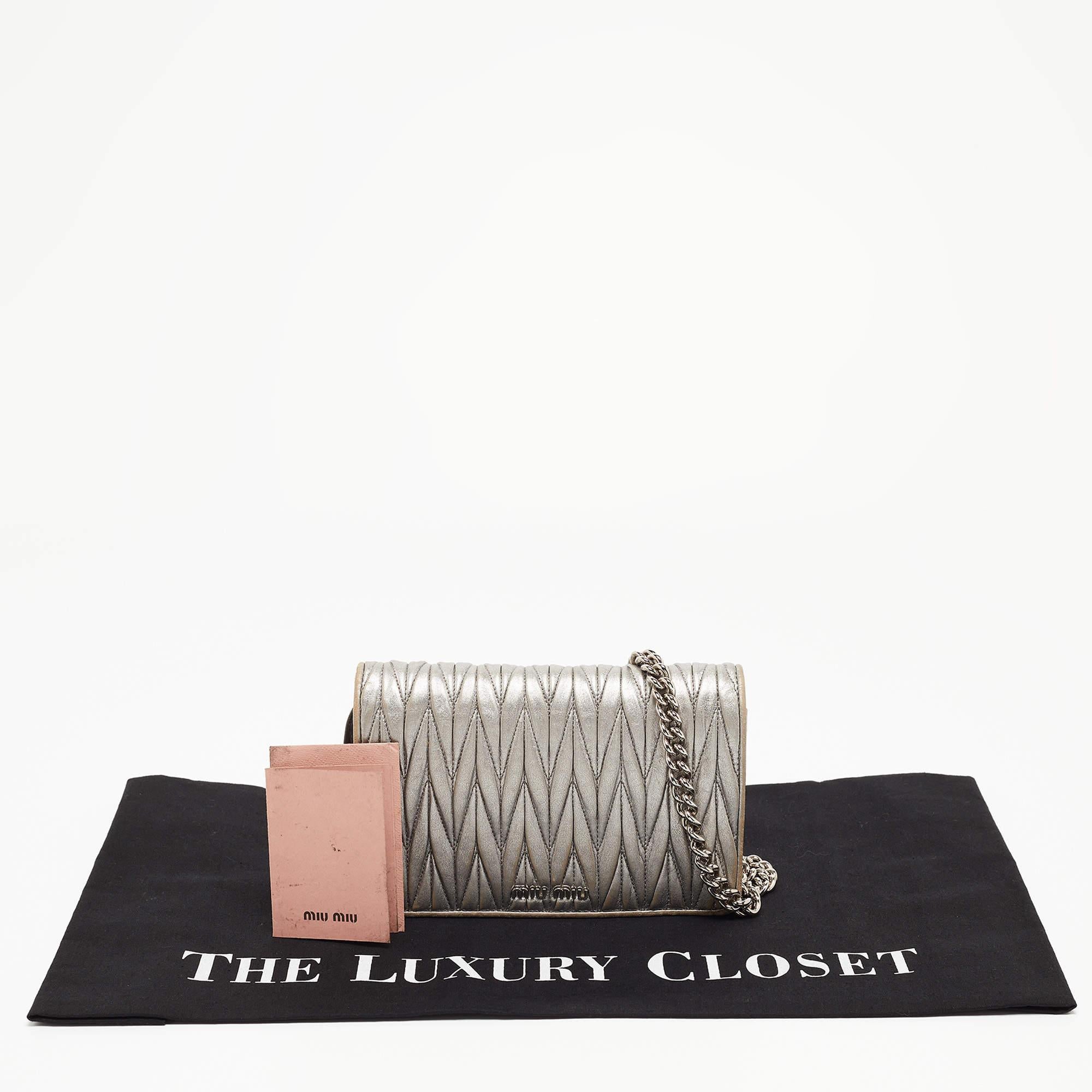 Miu Miu Grey Matelassé Leather Chain Crossbody Bag 3