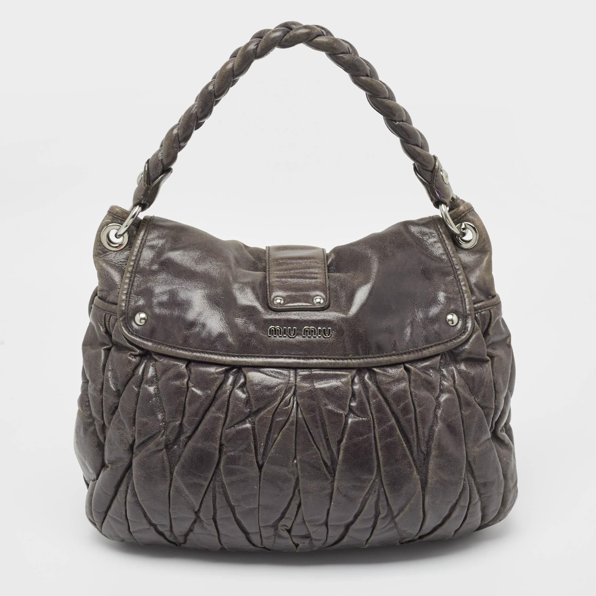 Women's Miu Miu Grey Matelassé Leather Coffer Bag