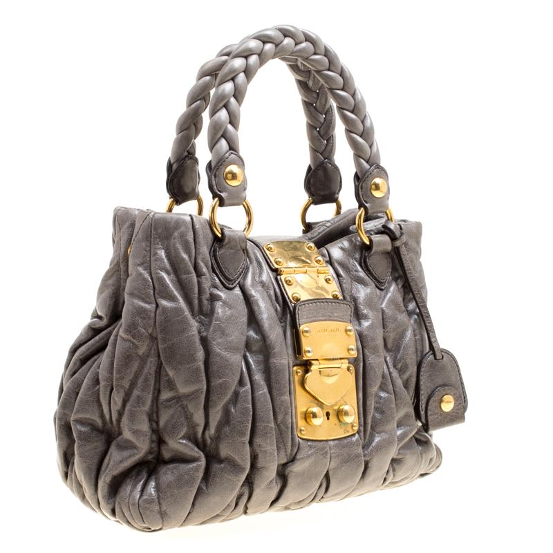Miu Miu Grey Matelasse Leather Coffer Two Way Top Handle Bag (Grau)