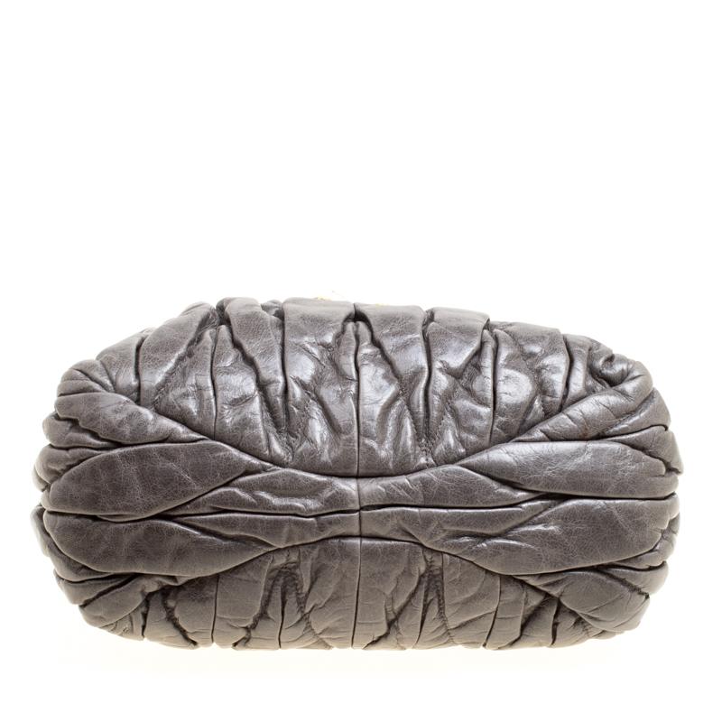 Miu Miu Grey Matelasse Leather Coffer Two Way Top Handle Bag Damen