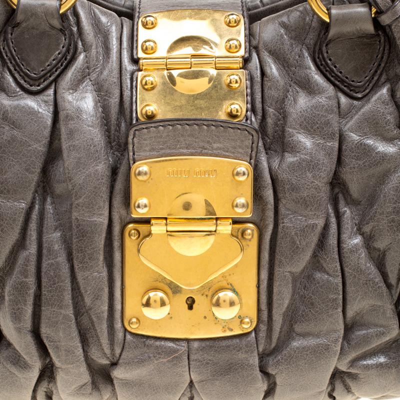 Miu Miu Grey Matelasse Leather Coffer Two Way Top Handle Bag 3