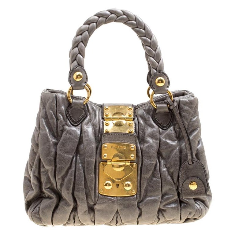 Miu Miu Grey Matelasse Leather Coffer Two Way Top Handle Bag at 1stDibs