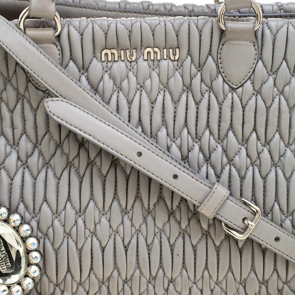 Miu Miu Grey Matelasse Nappa Leather Crystal Tote 3