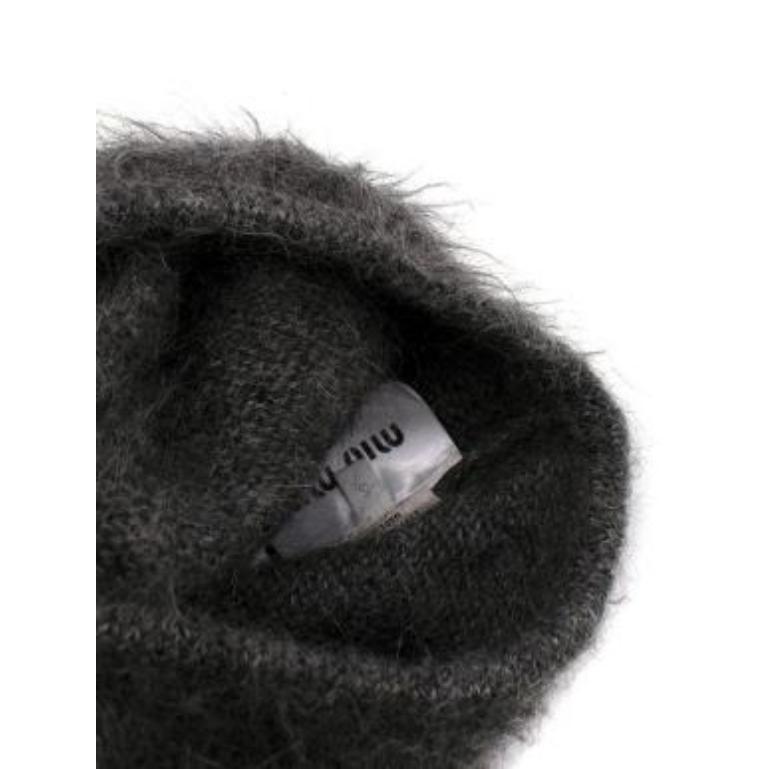 Miu Miu Grey Mohair Knit Hood Hat In Excellent Condition For Sale In London, GB